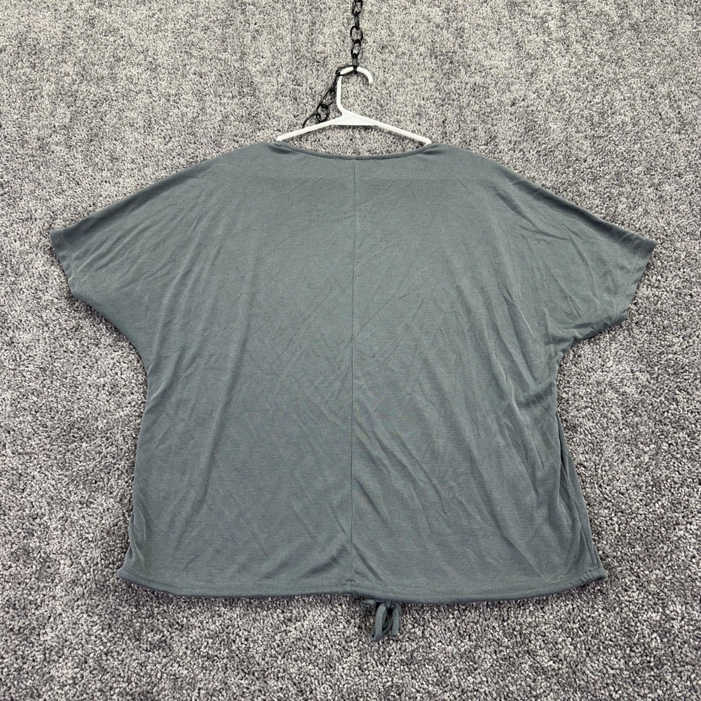 Green Envelope Shirt Womens Medium Gray Short Sleeve Dolman Tie Hem Casual Top